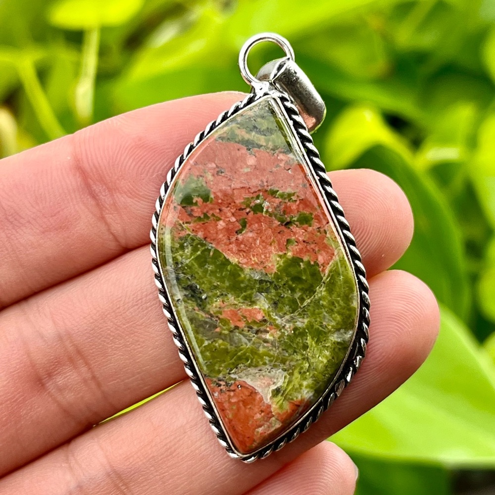 925 silver overlay unakite pendant‎